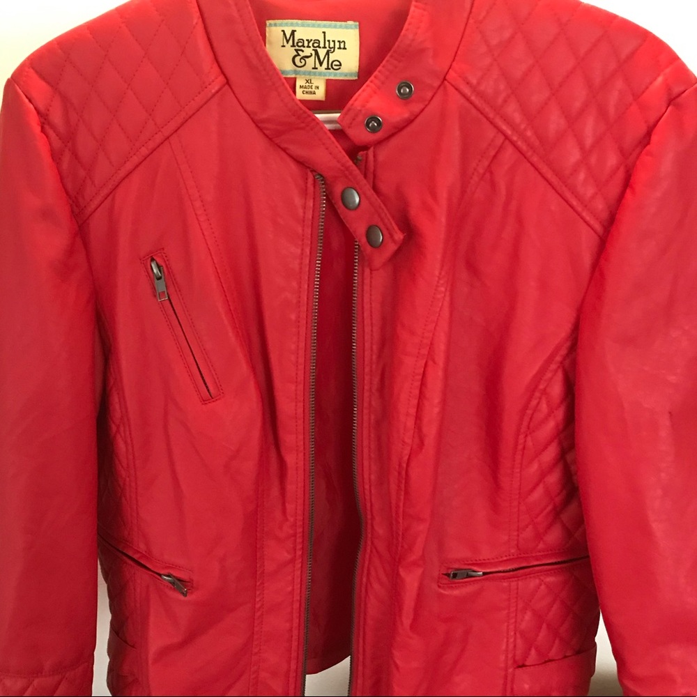 Red leather motorcycle jacket XL NEW